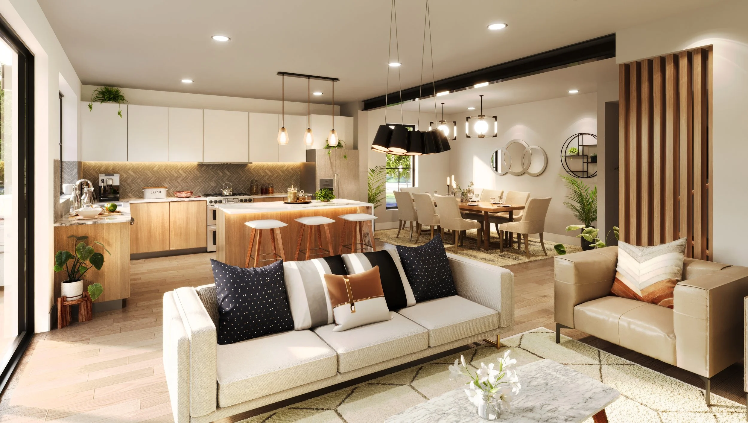 Contemporary open-plan living room and kitchen at 180 Forest Hill Avenue