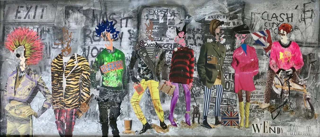 Commissioned by Punk enthusiast reflecting early 80's Punk culture consisting of recycled magazines and nail polish.