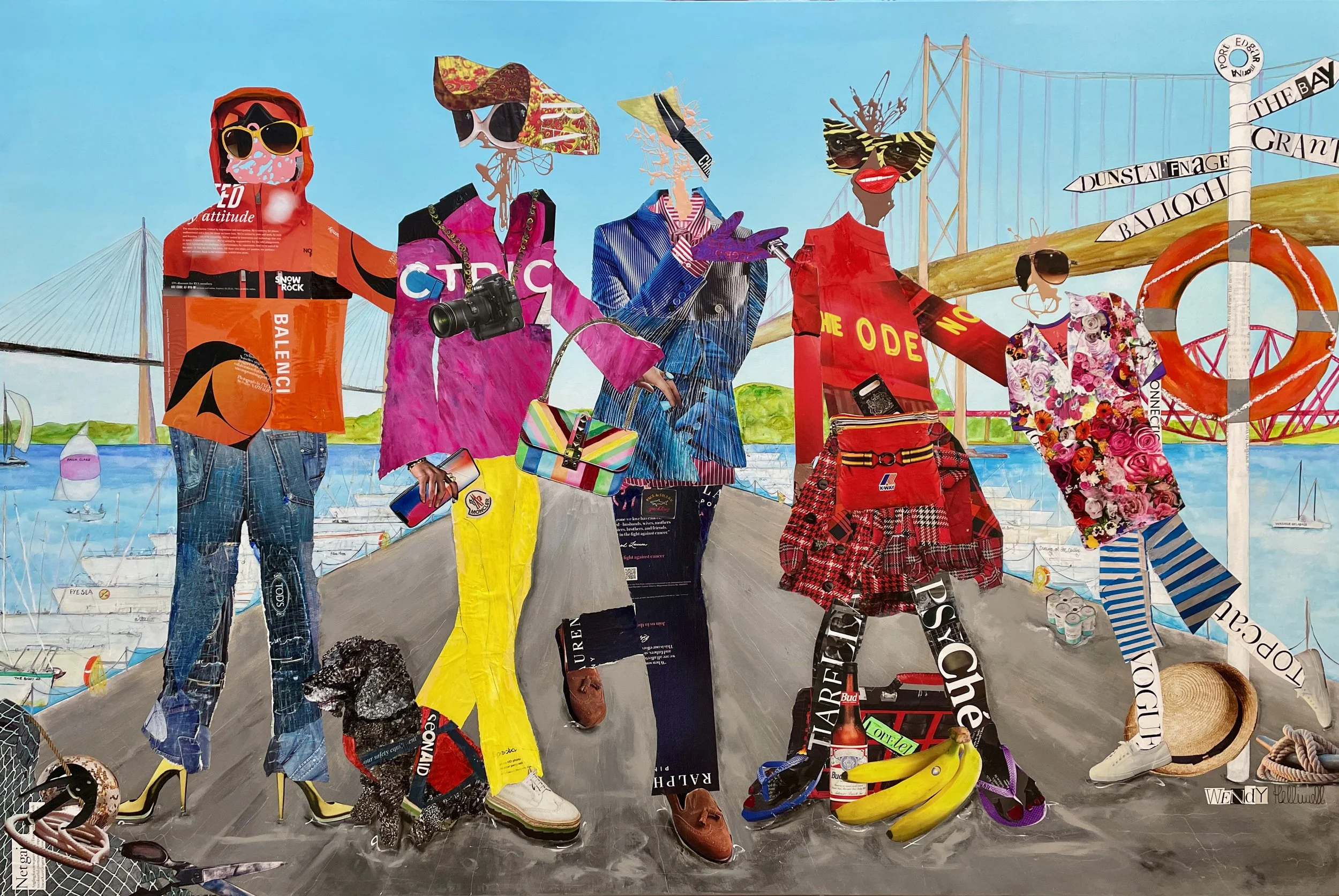 Personalised large scale Quirky Queue constructed from, magazine pieces and recycled nail polish.