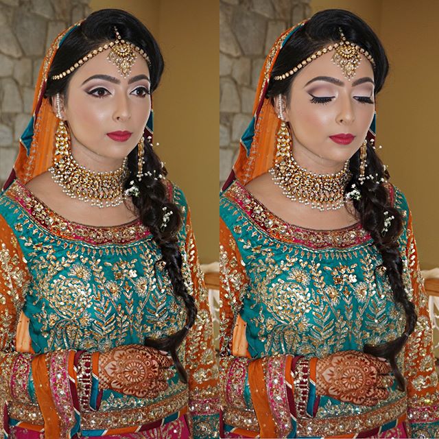 Stunning mehndi bride!! 😍😍 we opted for a matte eye and super glowy highlighted skin! Hair makeup and styling by yours truly #makeupbysoniai #freelancemua #dmvmua #maybelline #indianbride #pakistanibride #dulhan #dressyourface #irenesarah #hudabeau