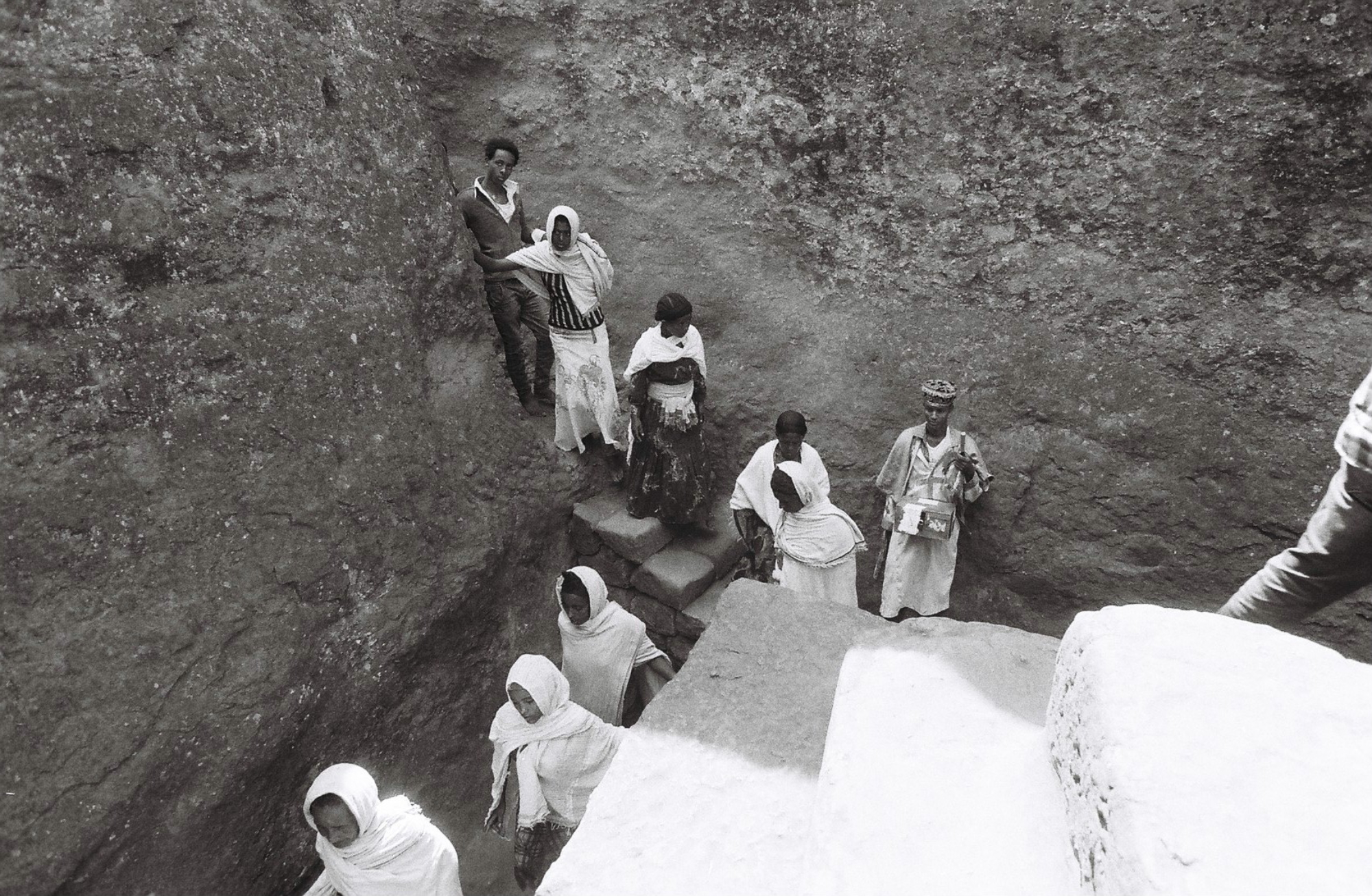  Pilgrims navigate the narrow tunnels which connect the sacred Churches of Lalibela. 