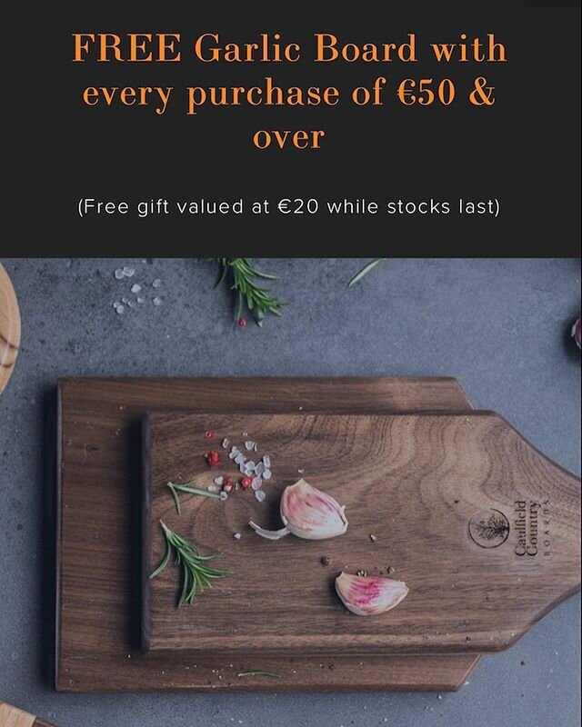 A little something extra to add to your perfect Father&rsquo;s Day gift.  PROMOTION: FREE Garlic Board with every purchase of &euro;50 &amp; over on our website, https://www.caulfieldcountryboards.ie

This beautiful garlic board is made using home-gr