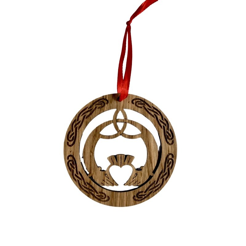 Irish Oak Christmas Decorations – Claddagh, Crib & Harp Designs