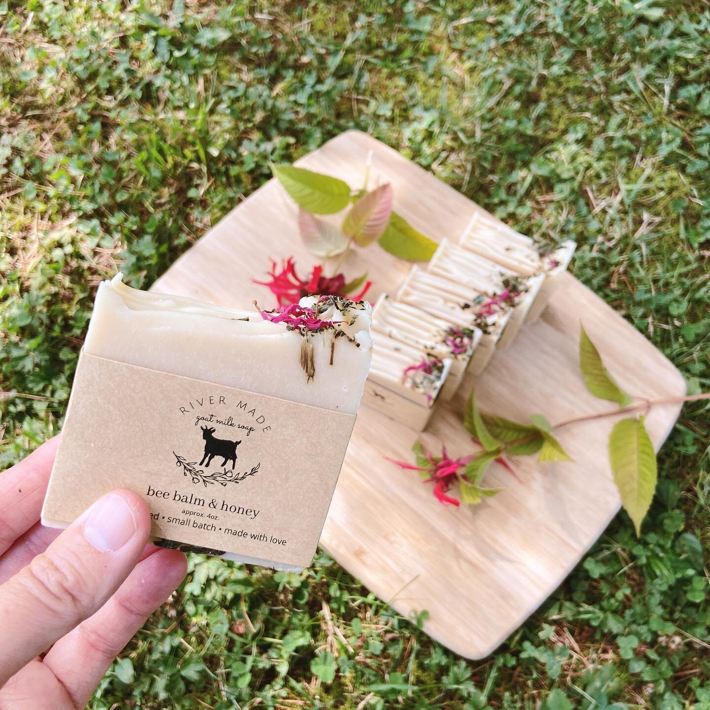 Bee Balm &amp; Honey bars are ready 🌺🍯 along with our lovely selection of handmade goat milk soaps, lotions, milk bath, lip balm and more ❤️ only a few weekends left to come by @themckellarmarket 10 to 1 pm in Minerva park tomorrow! See you there ?