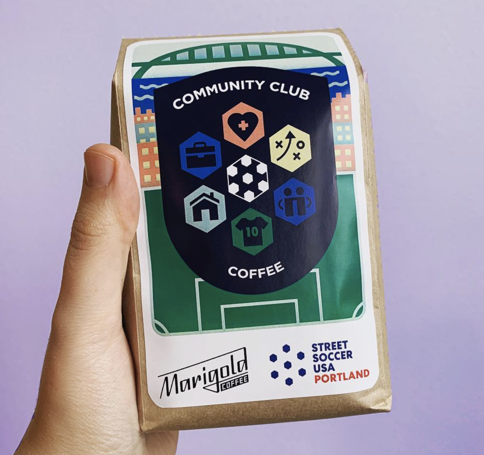 Community Club Coffee Label | Illustration and design in collaboration with Marigold Coffee for Street Soccer USA