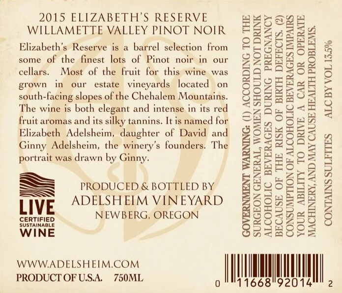 2015 Elizabeth’s Reserve Pinot noir — Adelsheim