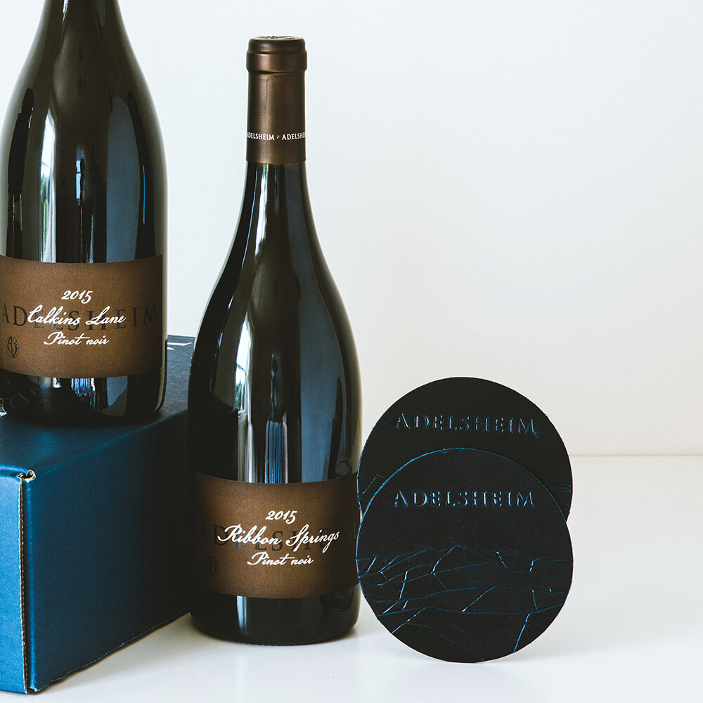 Adelsheim wine and Orox Leather coasters