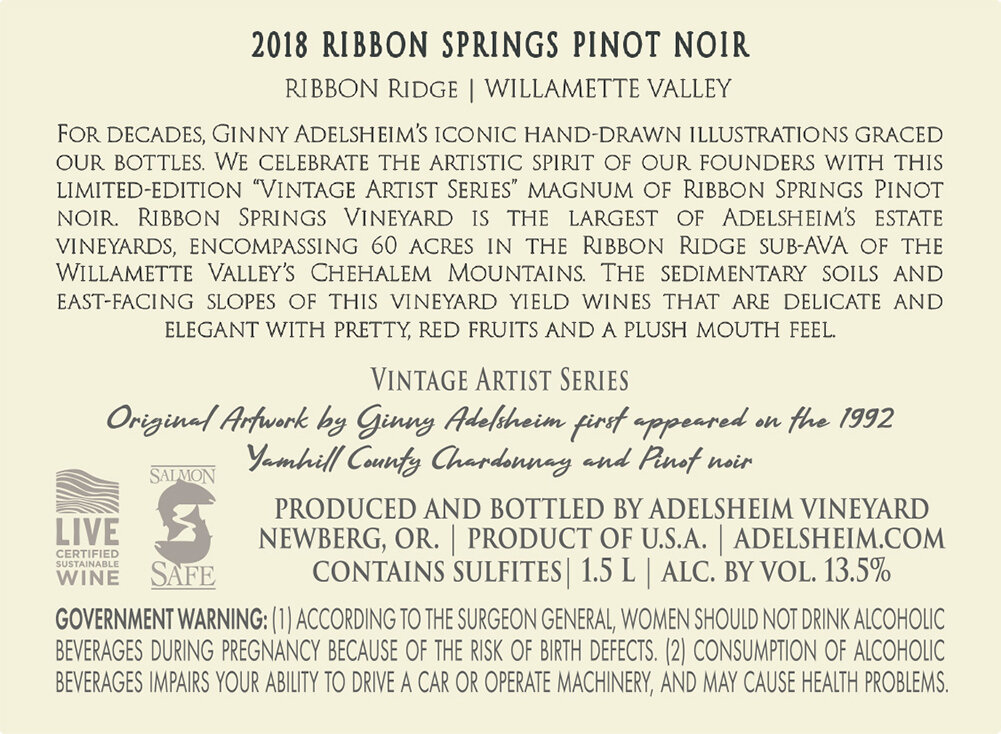 adelsheim vintage artist series ribbon springs pinot noir back label