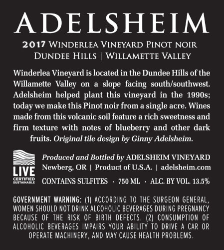 Adelsheim 2017 Winderlea Pinot noir back label