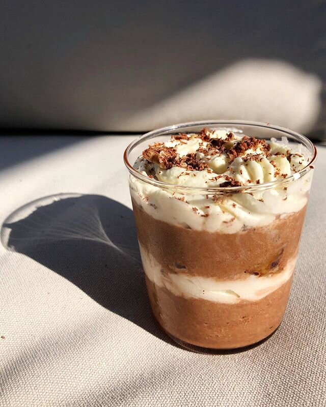 I made a @hebelandco chocolate chunk halva mousse by using the 🍫🐃 (why is there no moose emoji?) recipe on my website and layering it with slightly sweetened whipped cream and sizable shavings of creamy dreamy chocolate chunk halva. I&rsquo;m not u