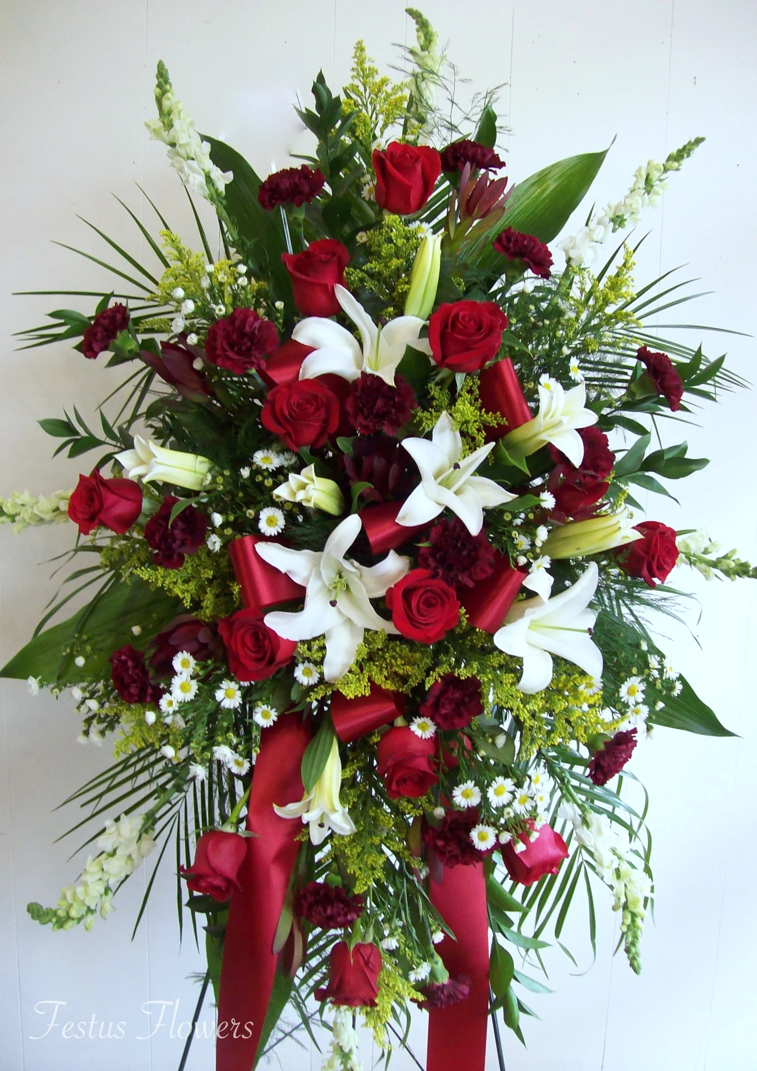 Sympathy Red and White Standing Easel Spray.jpg