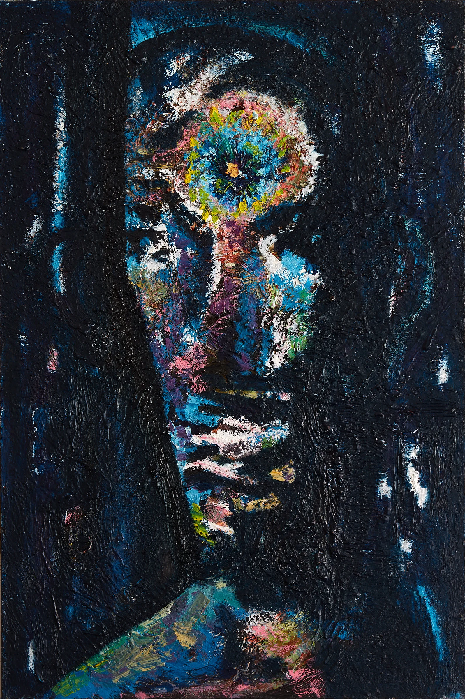 Portrait with flowering tree reflection on face