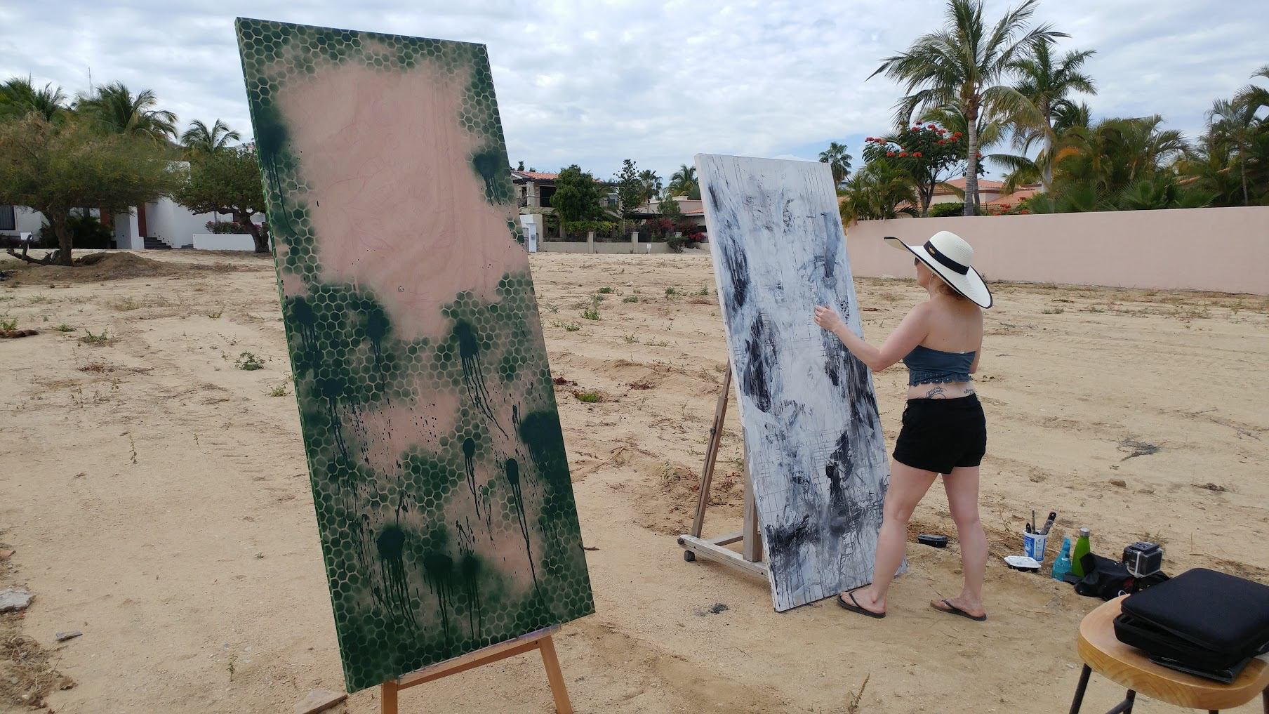 A sandy lot is the perfect place to get messy with paint.