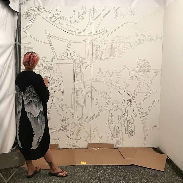 We projected, we outlined, we completed... Part one of the pop-up mural for @harmonyarts is done. Sat and Sun we paint! Thanks to @britishpacificproperties for giving us the opportunity to do what we do best LIVE! Thanks @carolmcquaidart, @rosemarybu