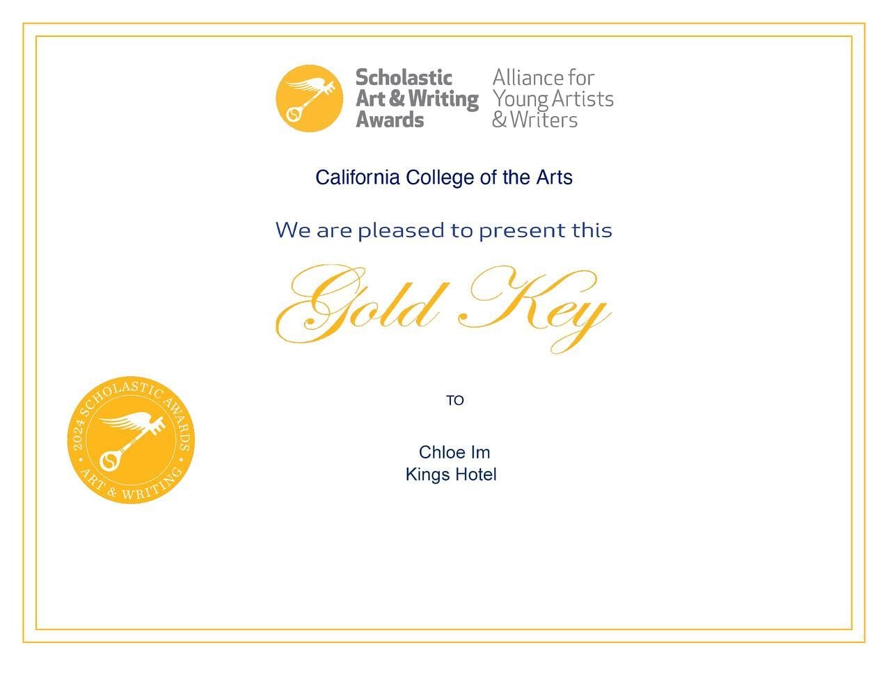 2024 Scholastic Art Awards WINNERS are here! 👏 🎉
Congratulations Chloe for winning the Gold Key and Honorable Mention awards this year! 
You are one amazing young artist 🧑&zwj;🎨🩵!!!