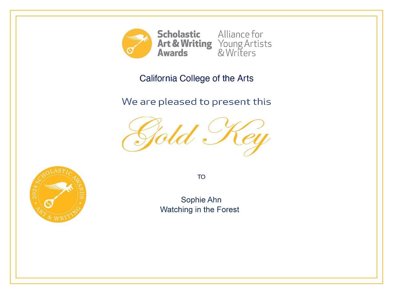 2024 Scholastic Art Awards WINNERS are here! 👏 🎉
Congratulations Sophie for winning the Gold Key and 2 Honorable Mention Awards this year! 
You are one amazing young artist 🧑&zwj;🎨🩵!!!
