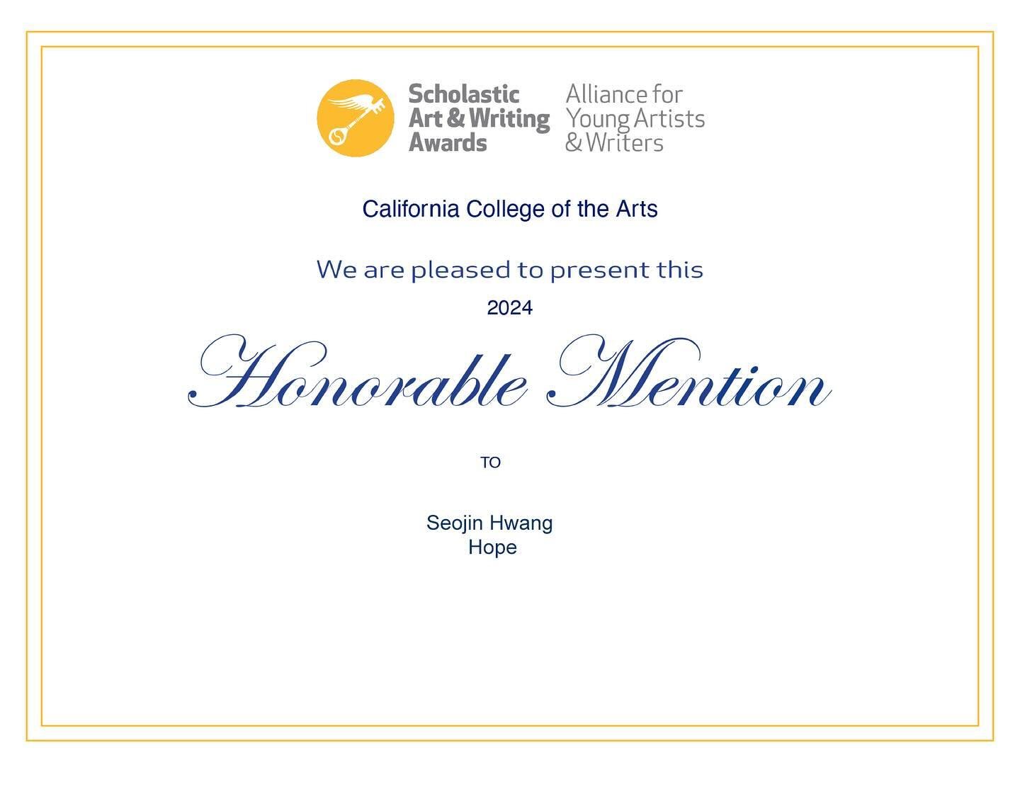 2024 Scholastic Art Awards WINNERS are here! 👏 🎉
Congratulations Seojin for winning the Honorable Mention this year! 
You are one amazing young artist 🧑&zwj;🎨🩵!!!