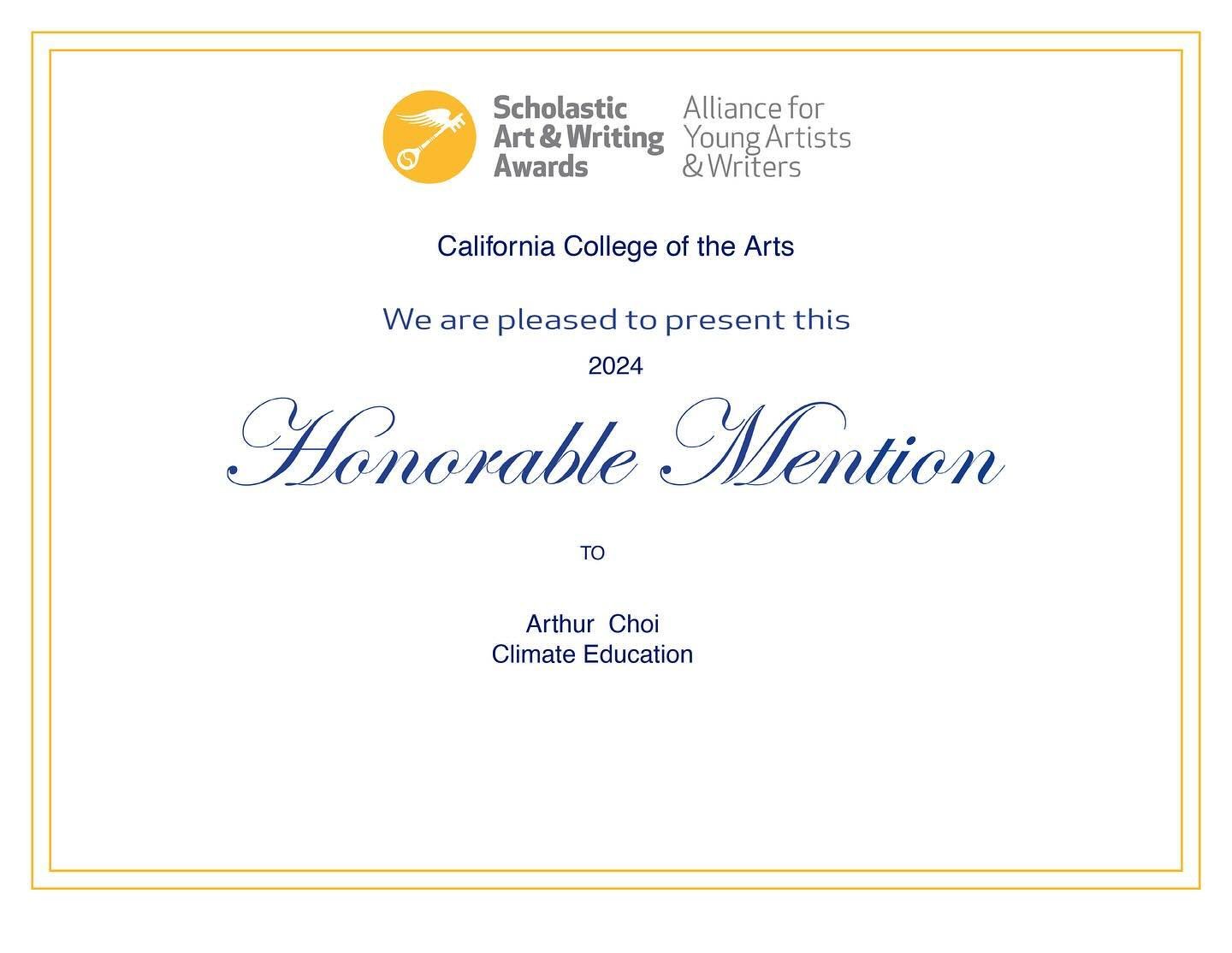 2024 Scholastic Art Awards WINNERS are here! 👏 🎉
Congratulations Arthur for winning the Honorable Mention this year! 
You are one amazing young artist 🧑&zwj;🎨🩵!!!