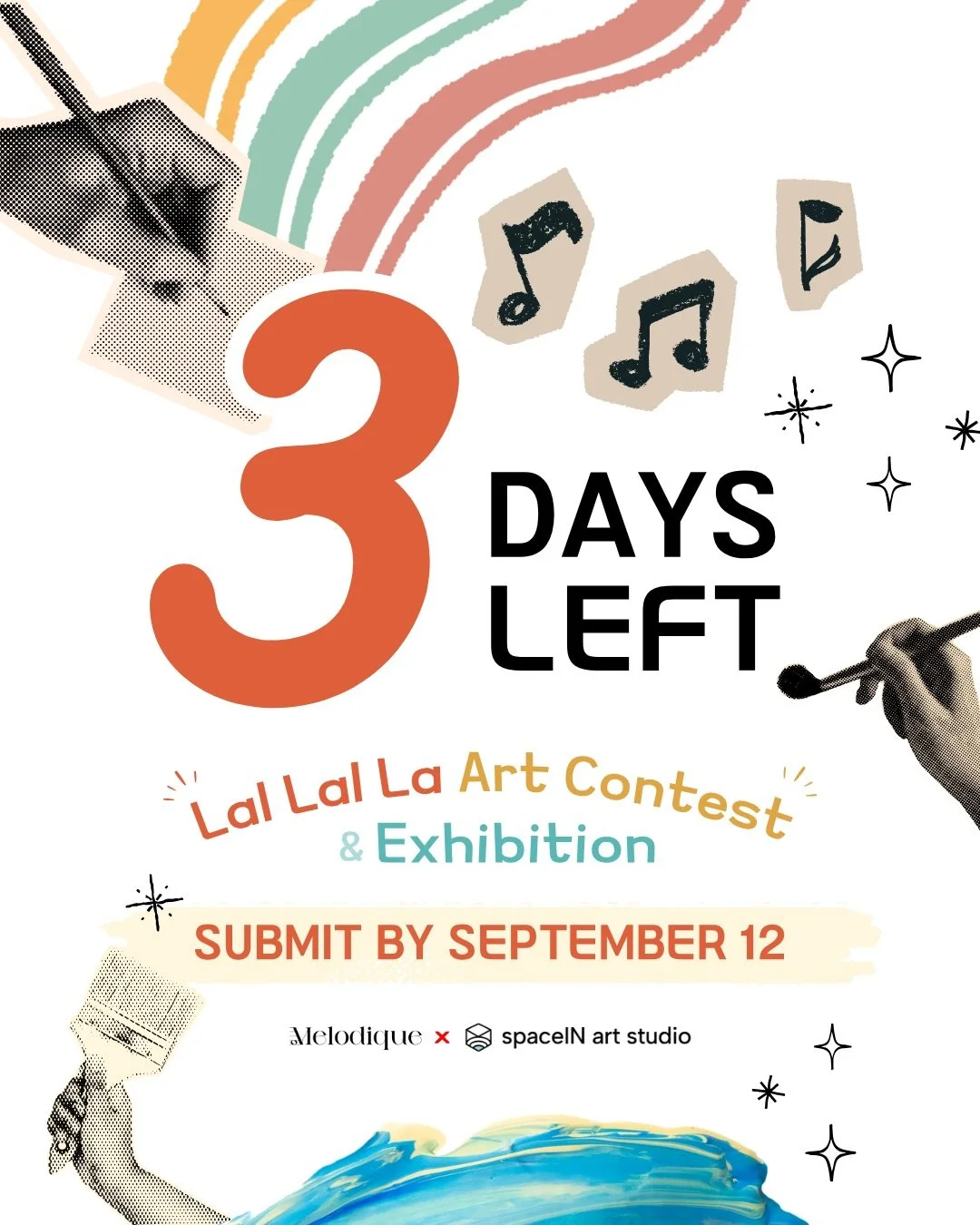 Only 3 days left!
Submit your artwork by September 12 🗓️

What makes YOU happy?

👧👦 WHO CAN ENTER
All K-12th grade students in California

🎨 THEME
What Makes You Happy

💵 ENTRY FEE
$5 per entry via Venmo or Zelle (@ melodique)
(Please include th
