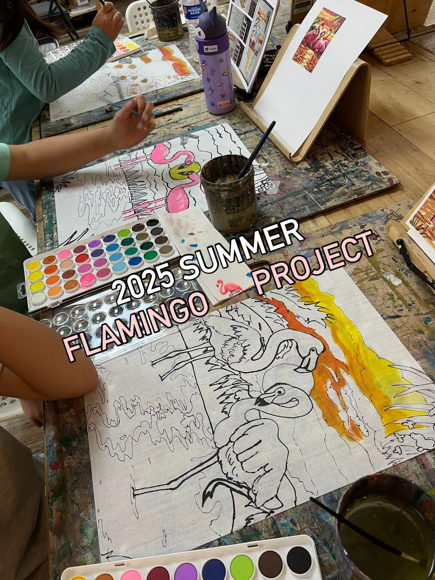 🦩 Collection of student works from our Flamingo on Rice Paper project

Outlined with ink on the rice paper to give a traditional asian painting look 👀 ✨

Find the details on the bottom right &mdash; artist&rsquo;s signature in Korean traditional st