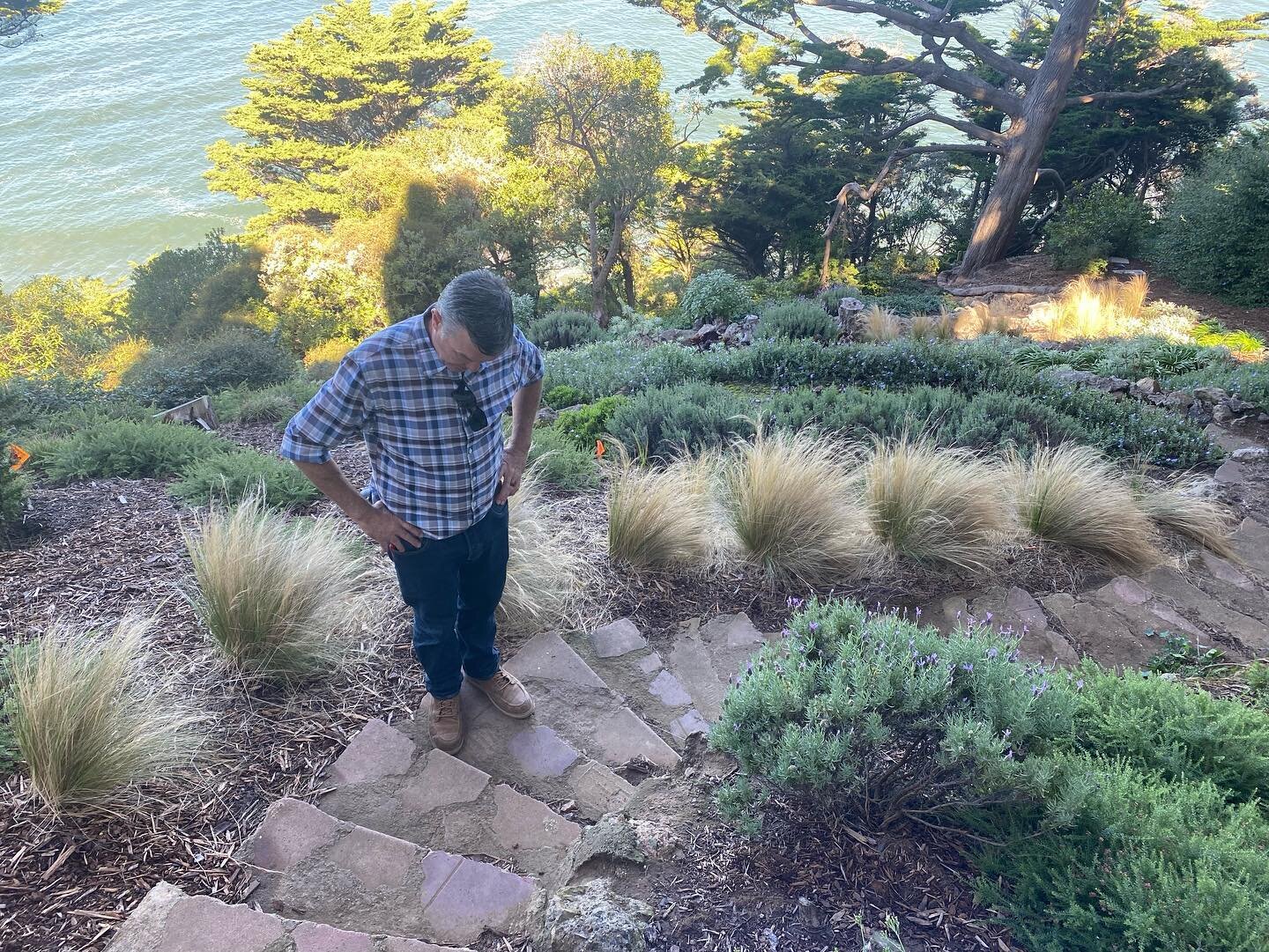 Shay plans out a safer walking path for our clients in Seacliff #sanfranciscobuilders #sfbuilders #sfconstruction #sfviews