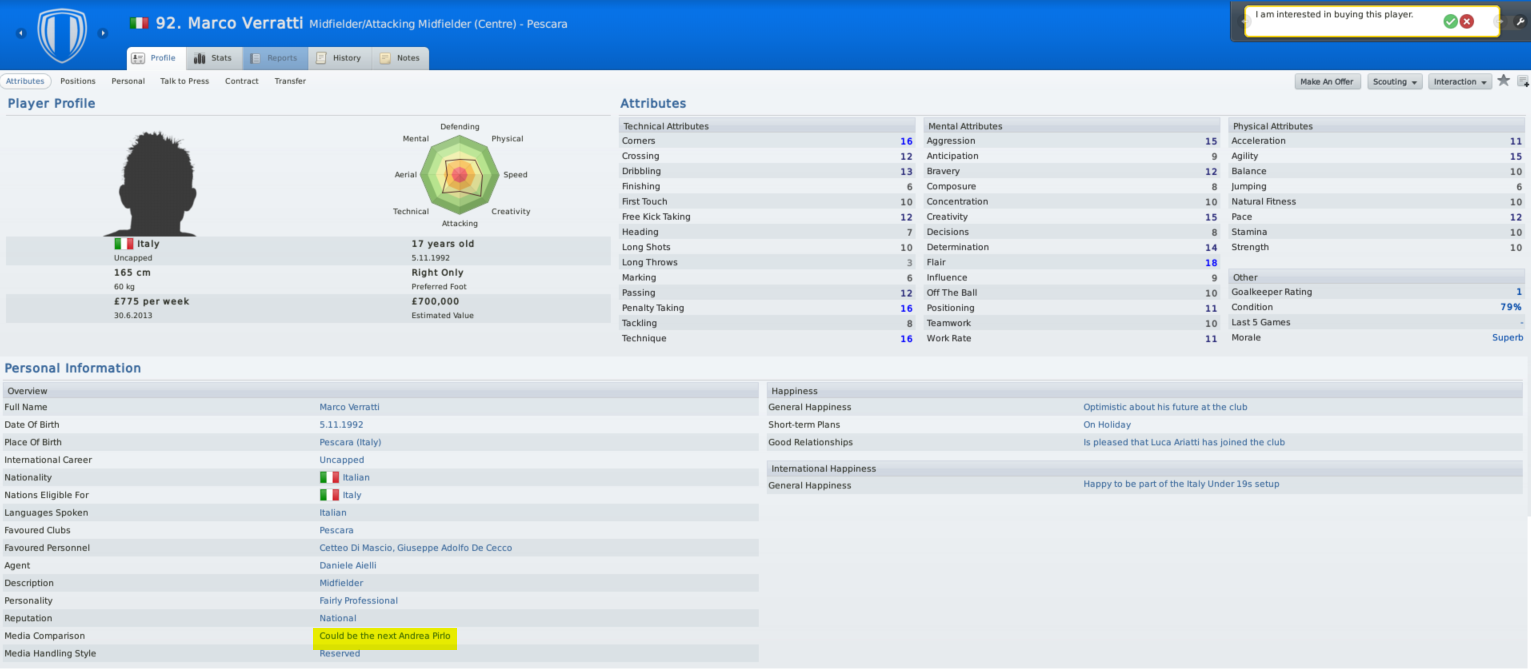 Verratti’s FM11 Profile