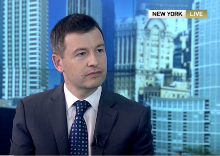 Appearing on China Central Television (CCTV) live from New York. 