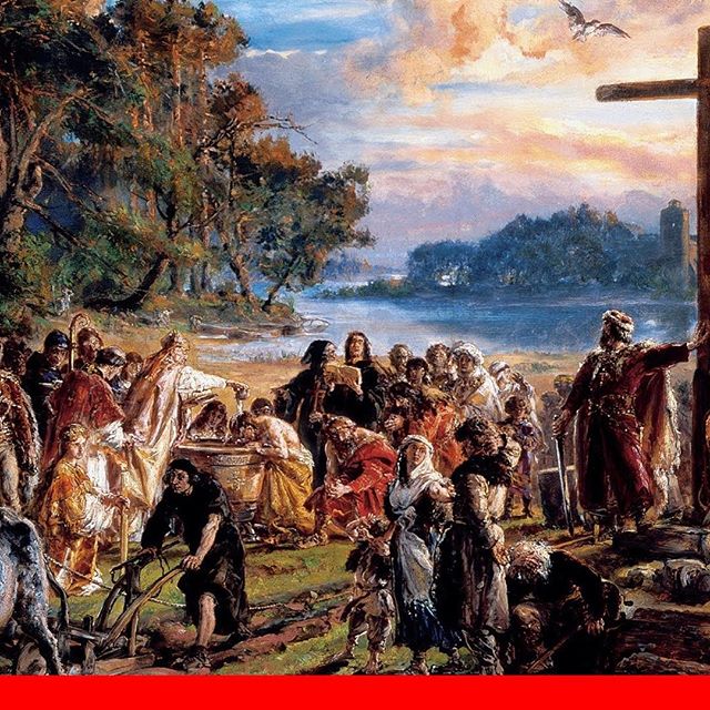 The Baptism of Poland, as interpreted by Jan Matejko. As listeners know, the chain of events that led to the early Christianization of Poland was started by Dobrawa of Bohemia. The wife of Polish ruler Mieszko I, Dobrawa is widely seen as the catalys