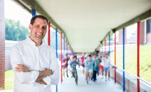 Meyer at an elementary school, from his campaign website.