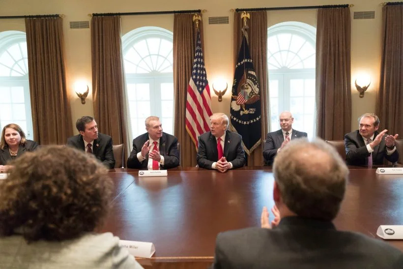 President Trump announcing tariffs on steel and aluminum to the applause of industry executives in March ( source )