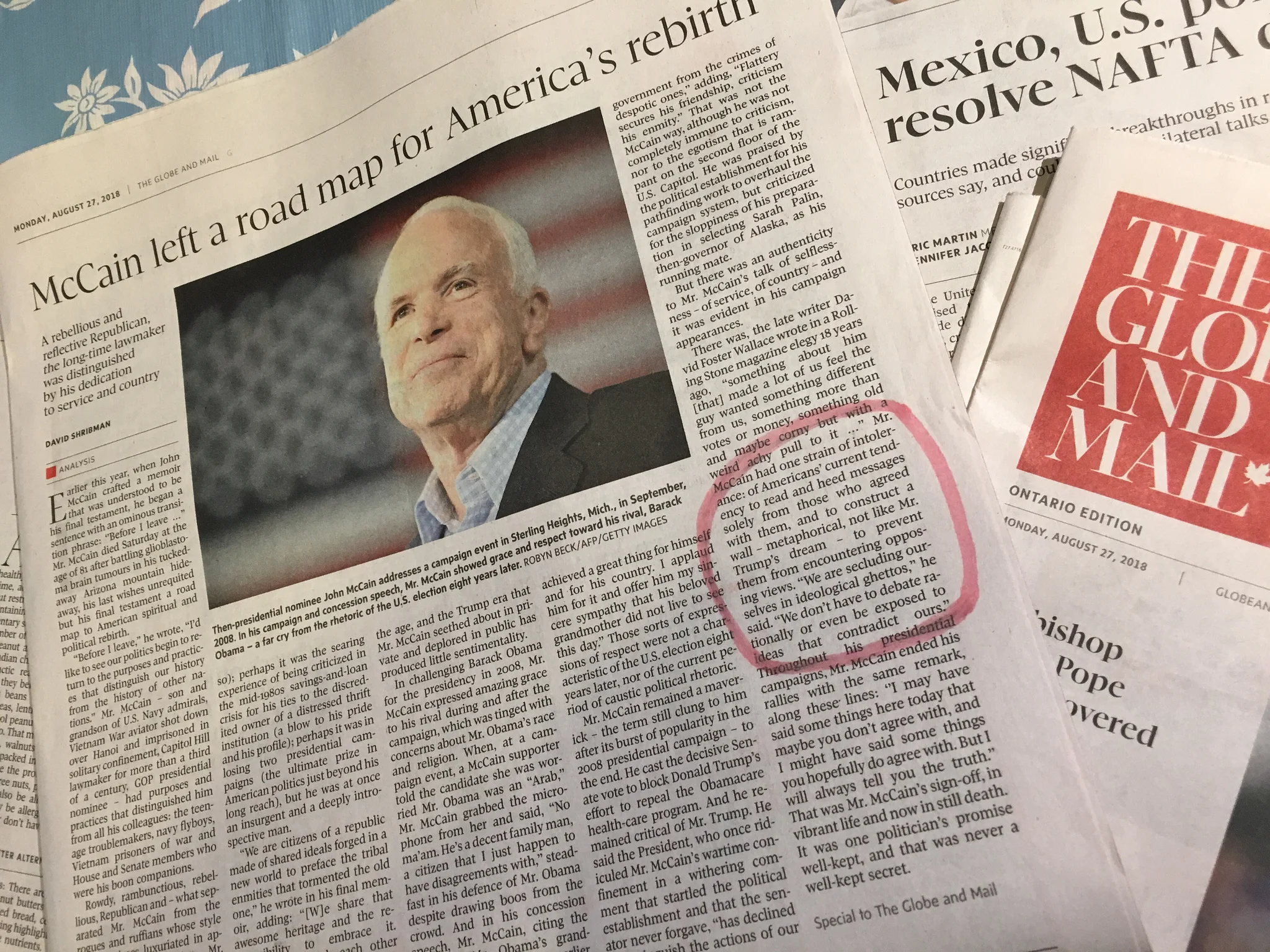 A tribute to McCain in The Globe and Mail ( source )