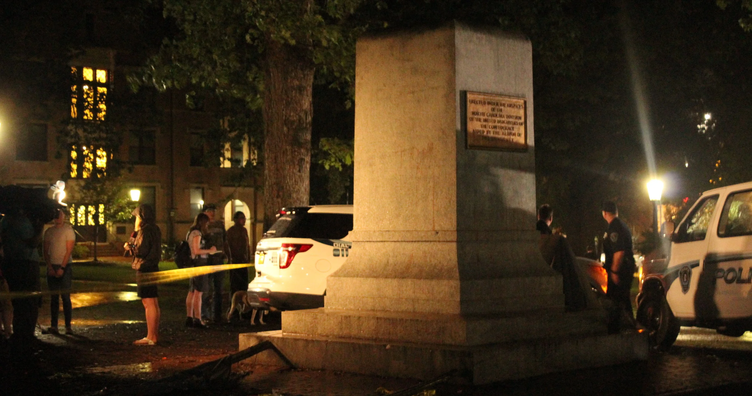 The pedestal upon which Silent Sam stood until the evening of August 20th ( source )
