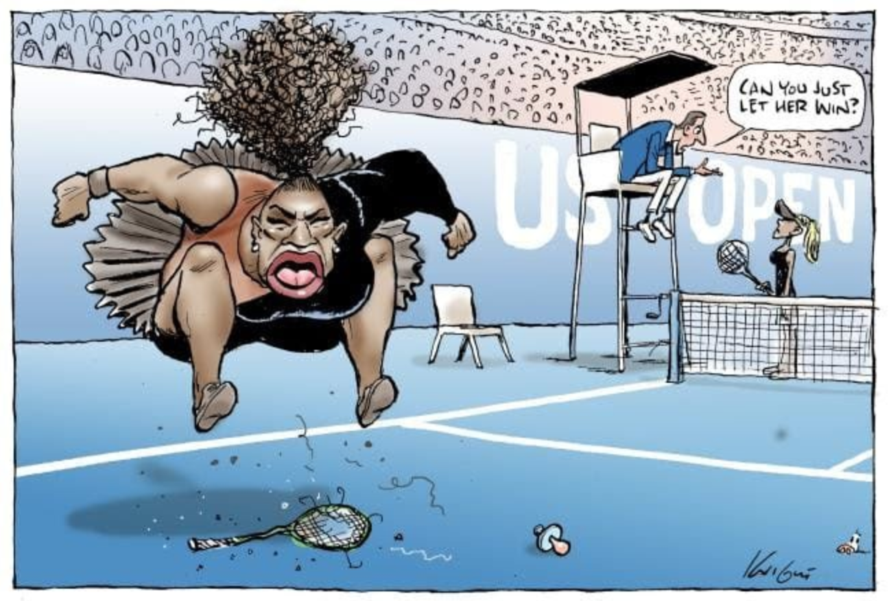 Mark Knight’s cartoon depicting Serena Williams appearing in the Herald Sun last week ( source )