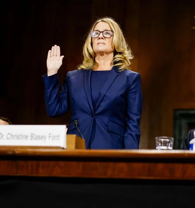 Dr. Christine Blasey Ford being sworn in ( source )
