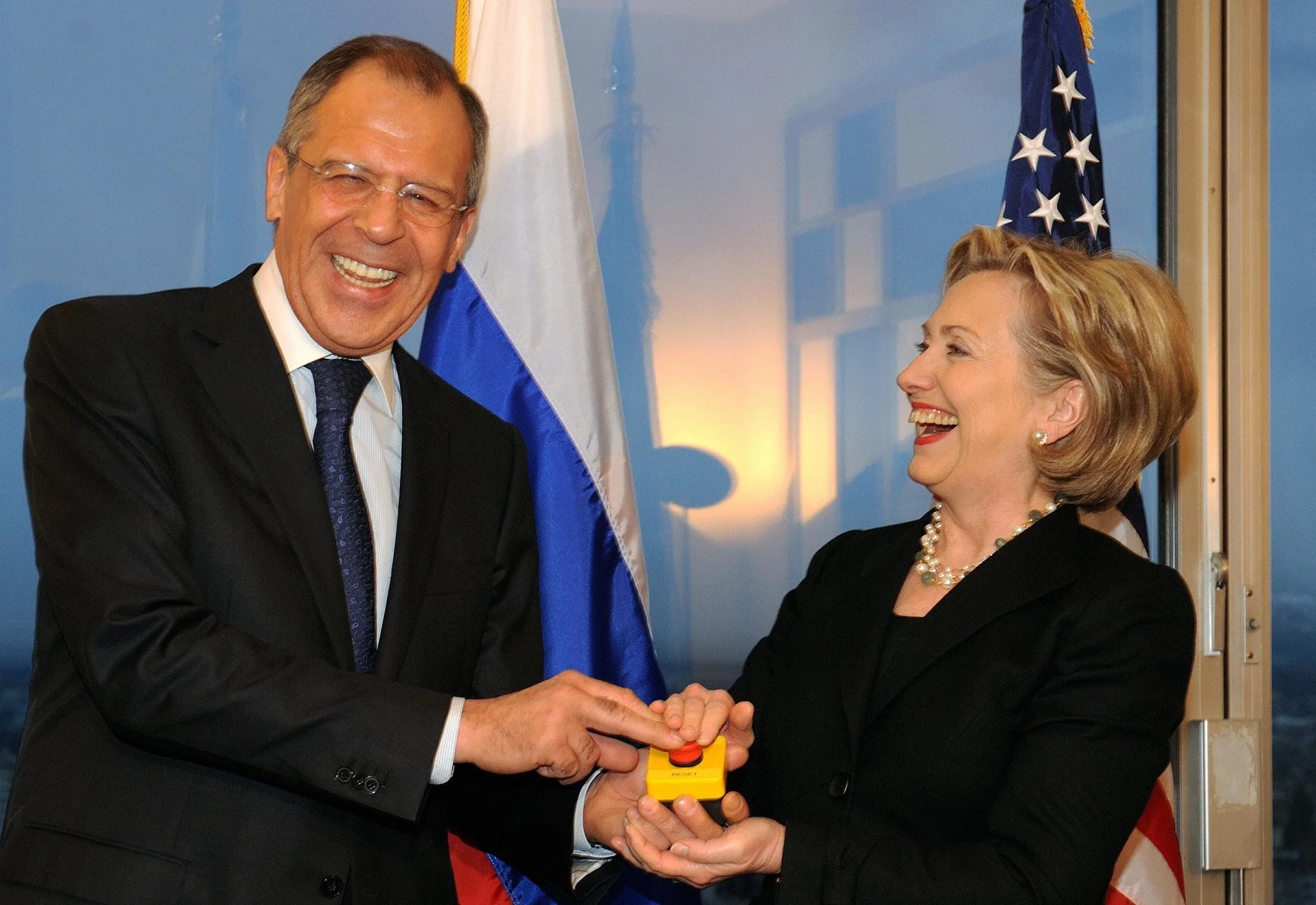 Sergey Lavrov, Foreign Minister of Russia, pushing the “reset button” with then-Secretary of State Hillary Clinton in 2009 ( Image )