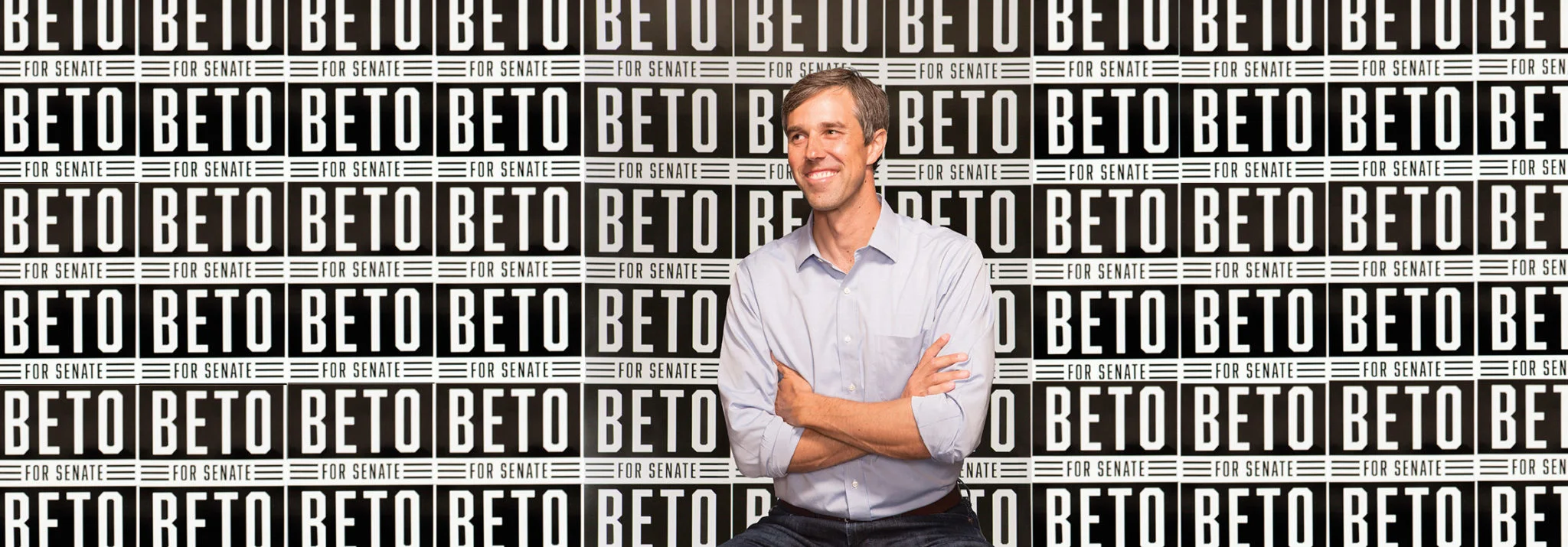 Beto O’Rourke in front of signs for his Senate campaign against Ted Cruz that ended in a loss last Tuesday ( Image )
