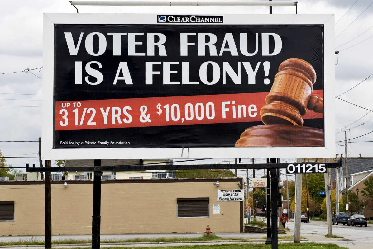 A billboard denouncing voter fraud in Cleveland, Ohio ( Image )