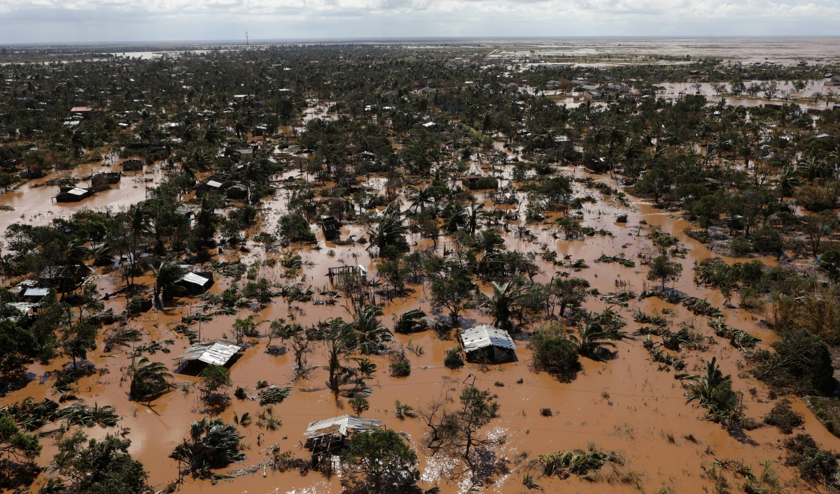 Flooded homes seen in the Buzi district of Beira, Mozambique after Cyclone Idai ( Image )