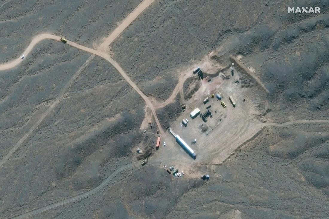 This Oct. 21 satellite photo, provided by Maxar Technologies, shows construction at Iran’s Natanz uranium-enrichment facility that experts believe may be a new, underground centrifuge assembly plant. Source.