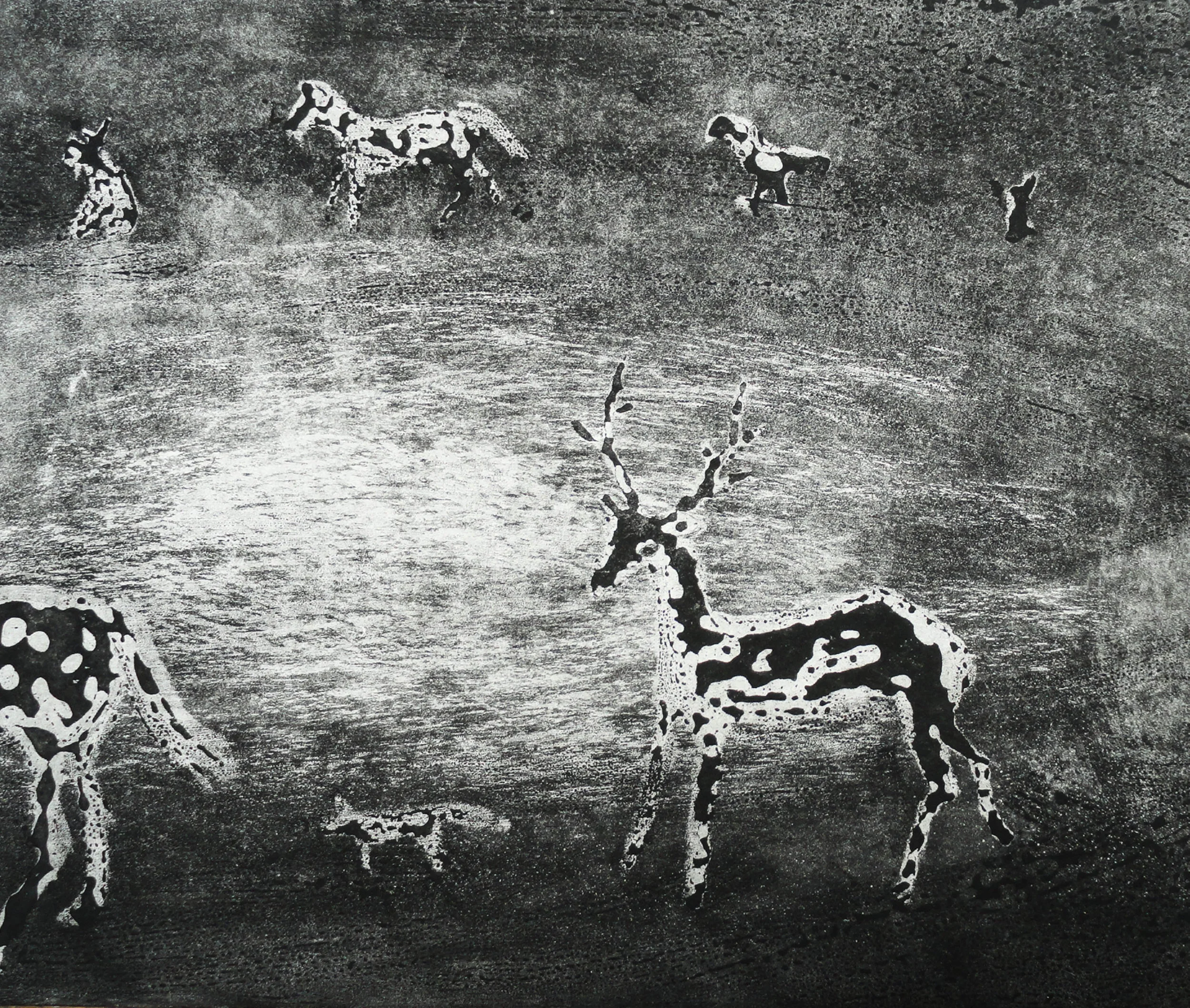 Circle of Animals (detail) 2012 sugarlift aquatint 60 x 40cm&nbsp; 
