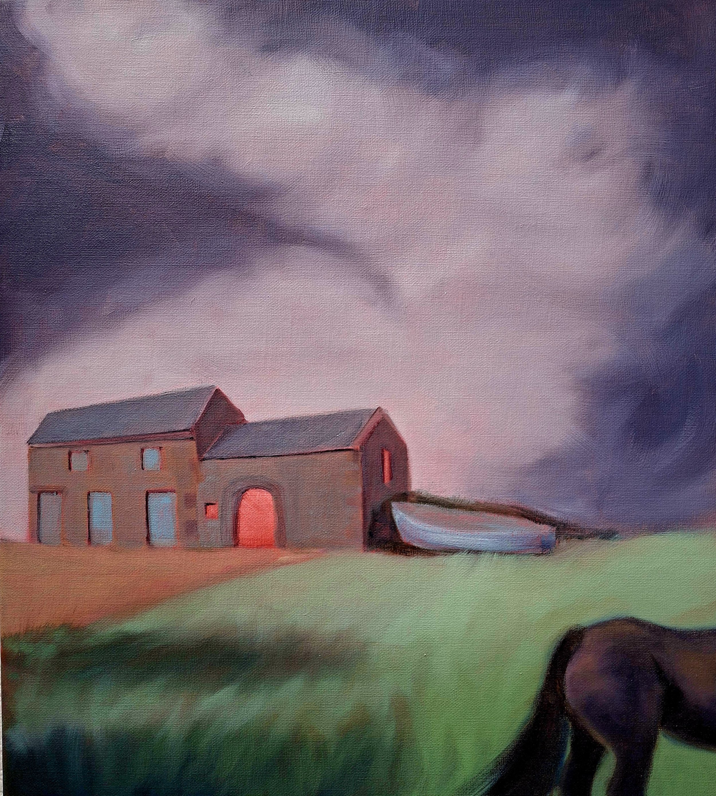 Sea Barns on the Atlantic Way, 2025, oil on linen, 46 x 41cm