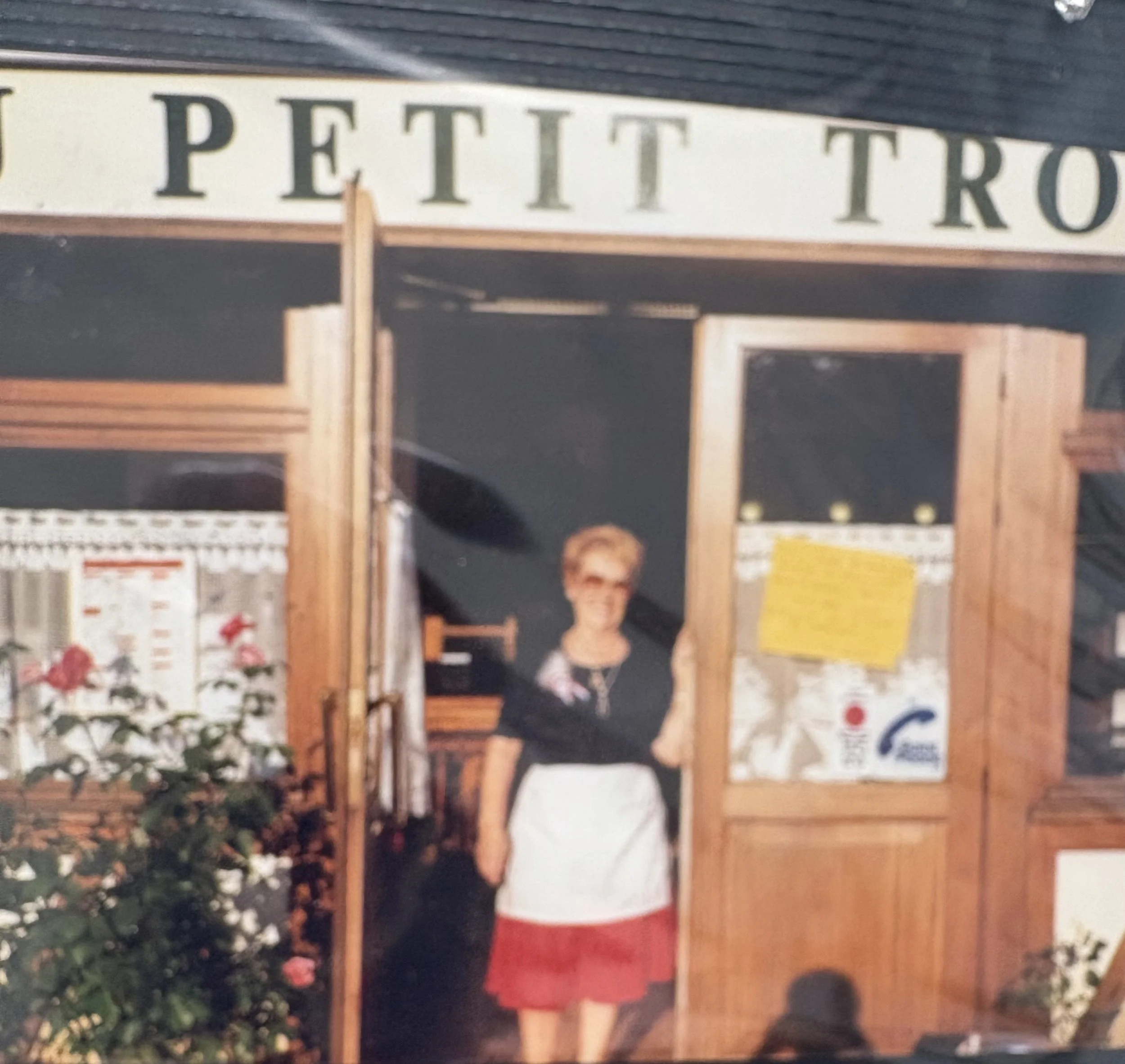 Denise (chef) in front of a cafe 1976-1978