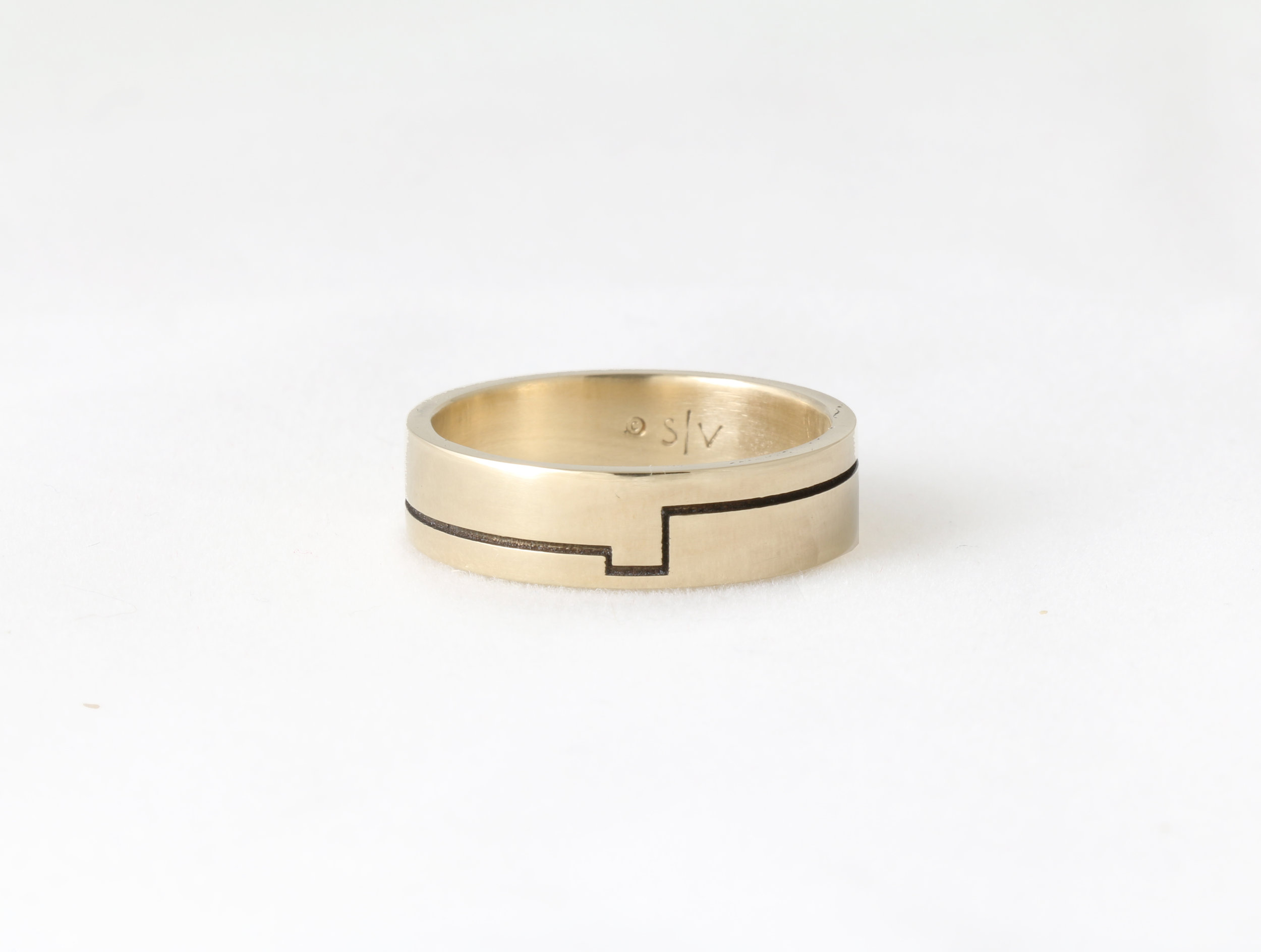 mens ring band yellow white gold handmade bespoke custom sophisticated brass