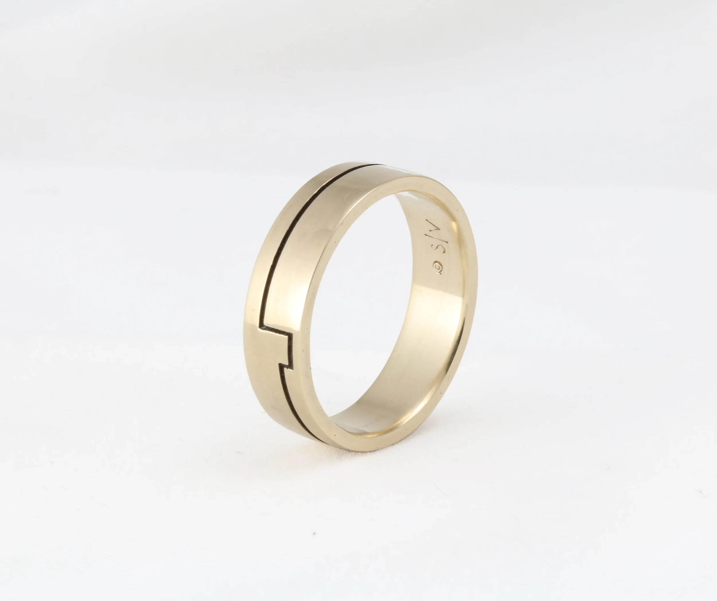 mens ring band yellow white gold handmade bespoke custom sophisticated brass