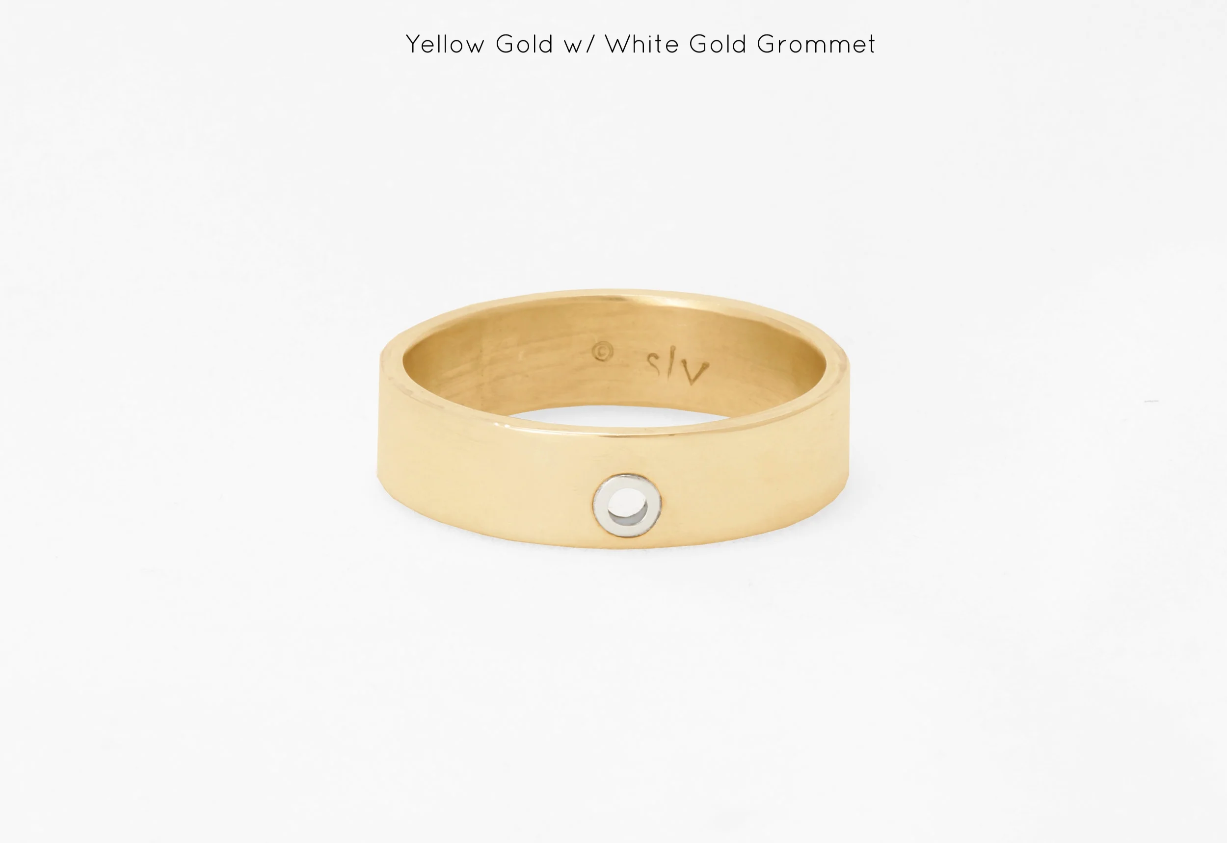 mens ring band yellow white gold handmade bespoke custom sophisticated grommet