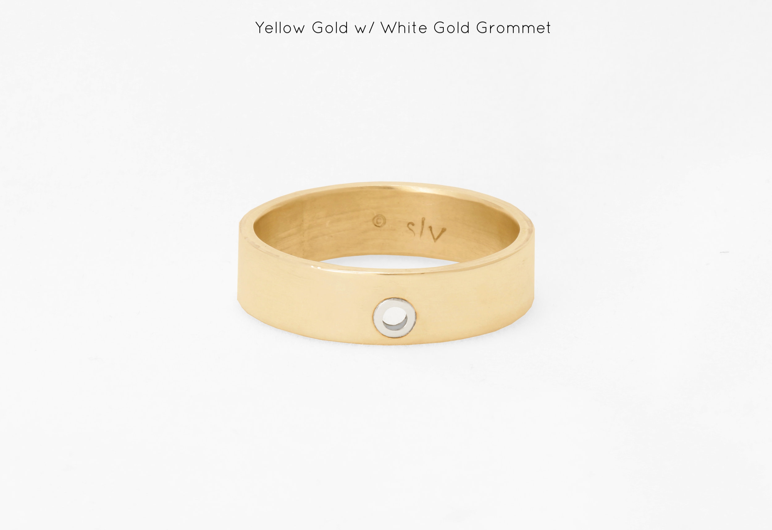 mens ring band yellow white gold handmade bespoke custom sophisticated grommet