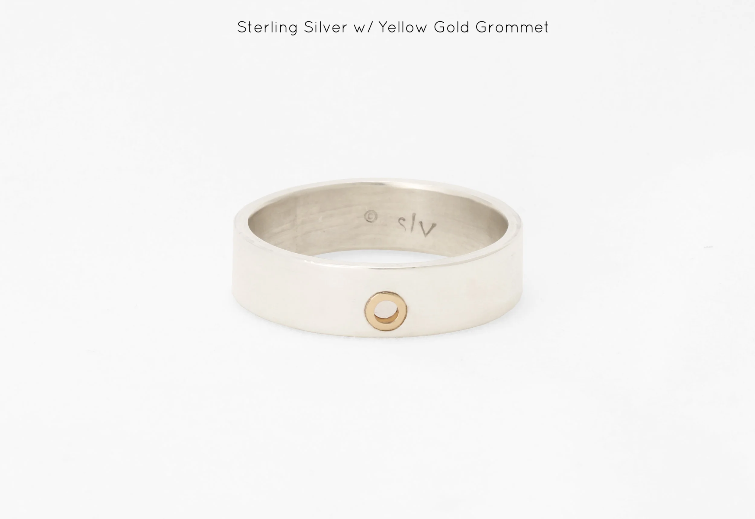 mens ring band yellow white gold handmade bespoke custom sophisticated silver grommet