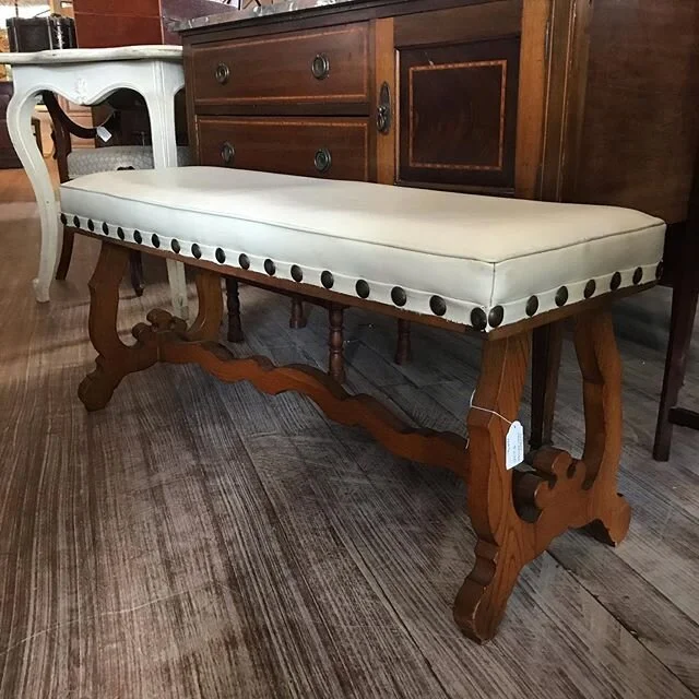 Vintage oak stool with shaped stretcher $220 1000L x 370D x 460H #usefullittlething #oak