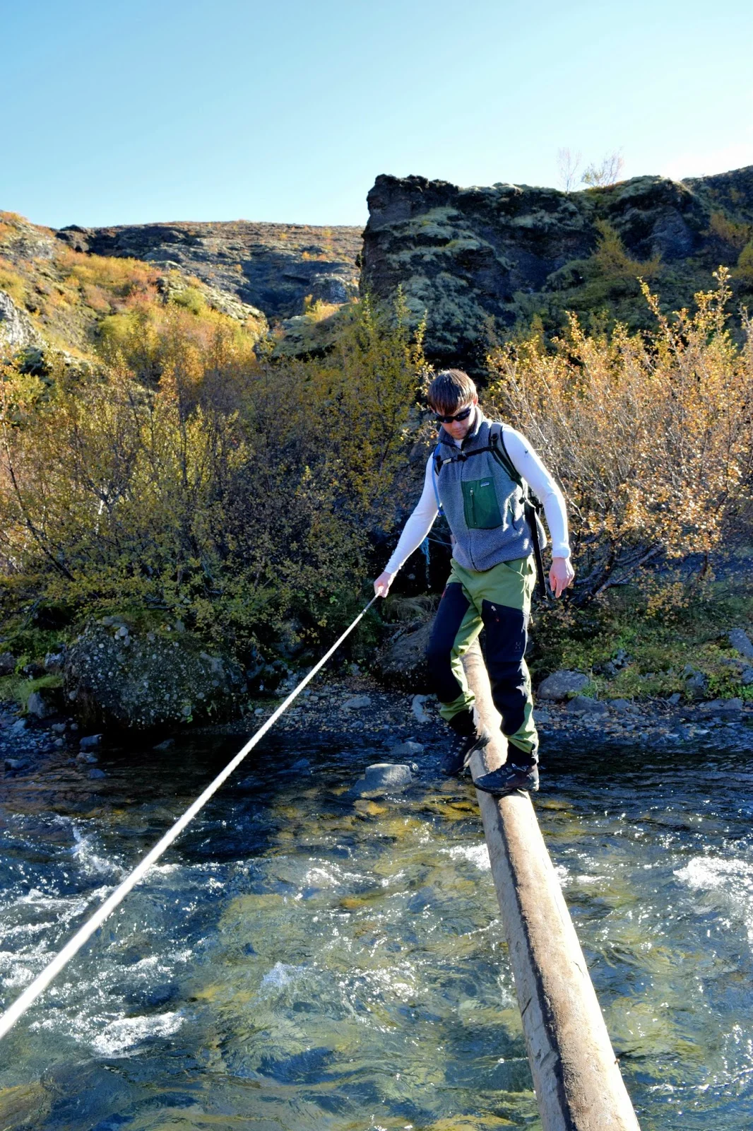 Crossing the river - the log is only down in the late spring through fall.