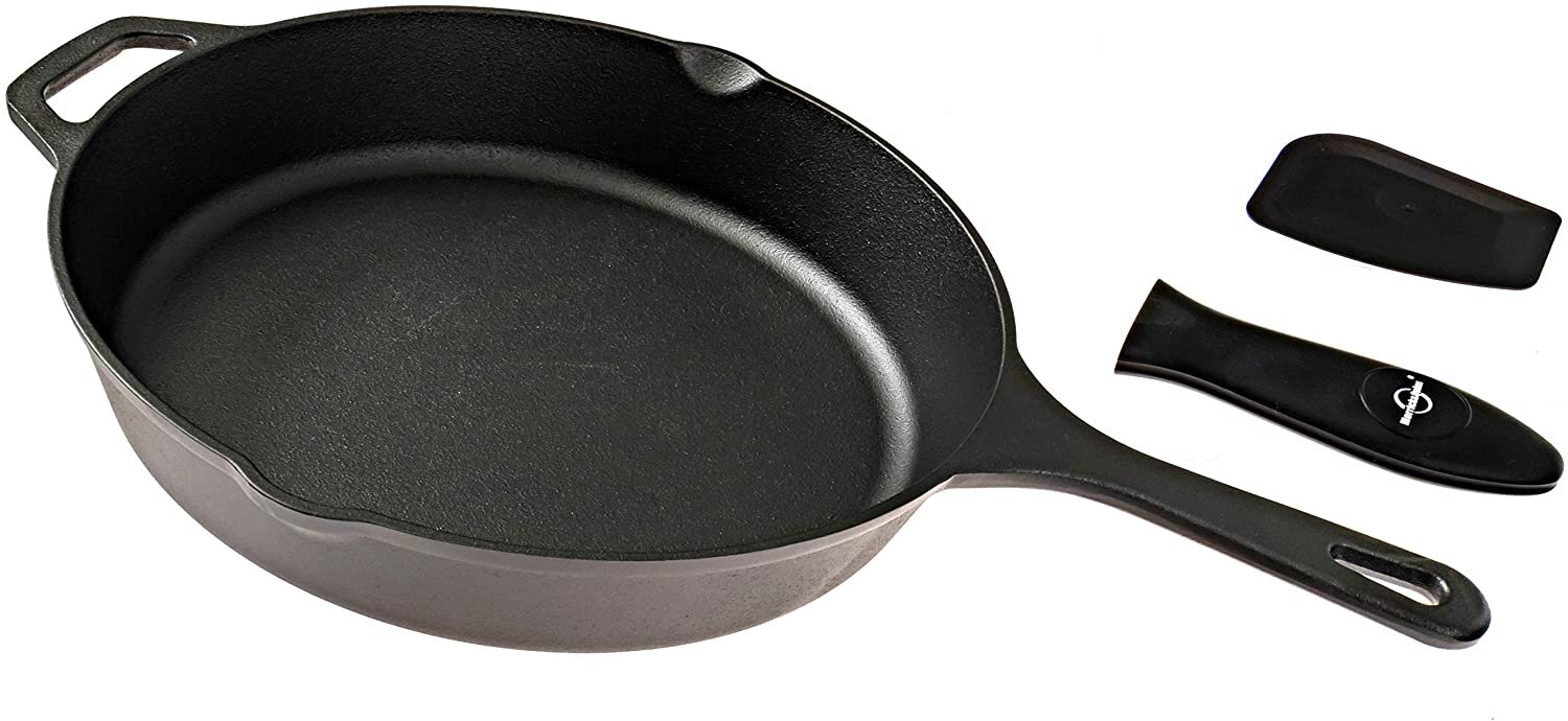 Preseasoned Cast Iron Skillet 12 Inch with Removable Silicone Handle Grip